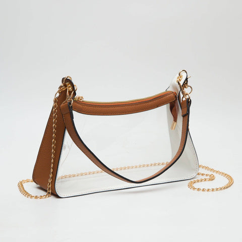 Marilyn Clear Satchel Bag With Chain Strap: Tan