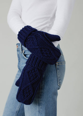 Navy Cable Knit Mittens