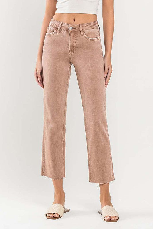 Tan Vervet Mid Rise Straight Crop Jeans