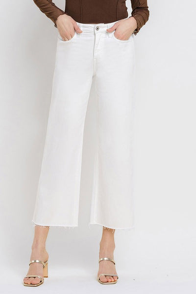 White Denim High Rise Crop Wide Leg - Vervet