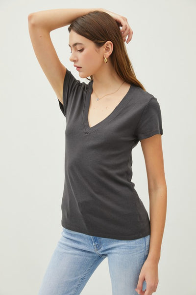 V-neck Tee - Charcoal