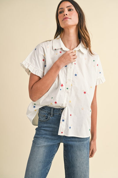 Star Embroidered Ruffle Shirt