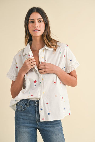 Star Embroidered Ruffle Shirt