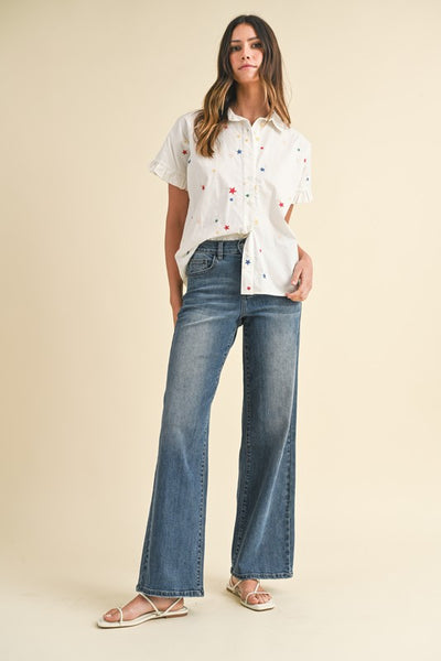 Star Embroidered Ruffle Shirt