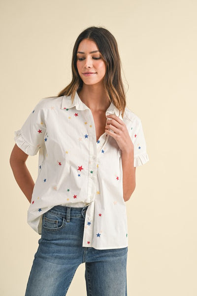 Star Embroidered Ruffle Shirt