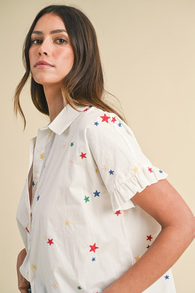 Star Embroidered Ruffle Shirt