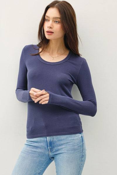 the Cali - Navy Scoop neck Long Sleeve Tee