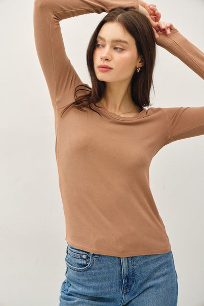 the Cali - Caramel Scoop neck Long Sleeve Tee