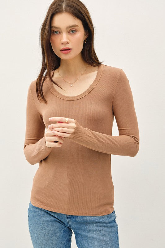 the Cali - Caramel Scoop neck Long Sleeve Tee