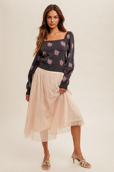 the Ashley square neck floral sweater