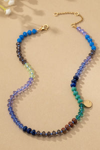 Blue - Colorful stone beaded necklace with coin charm