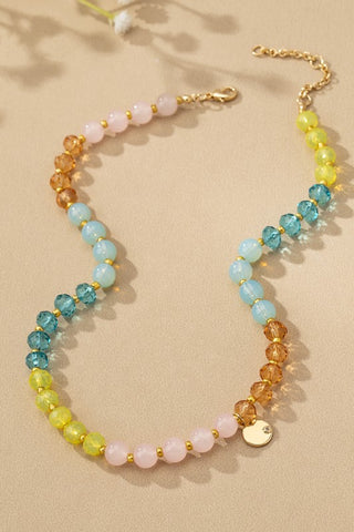 Multi - Colorful stone beaded necklace with coin charm