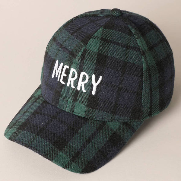 MERRY Embroidery Plaid Baseball Cap