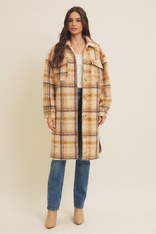 the Maggie Plaid boucle Shacket - Brown