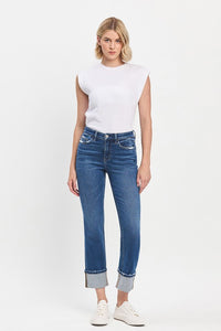 Cuffed Slim Straight High Rise Jeans - Vervet