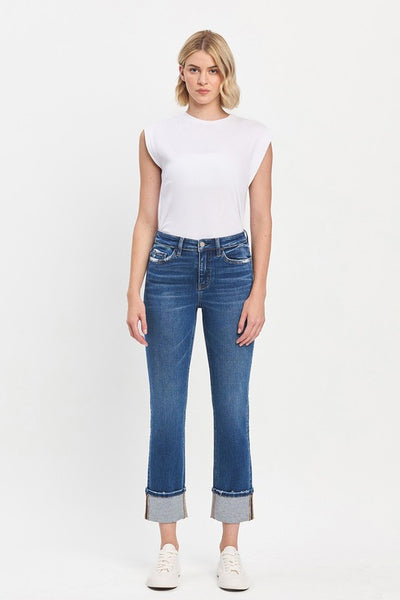 Cuffed Slim Straight High Rise Jeans - Vervet