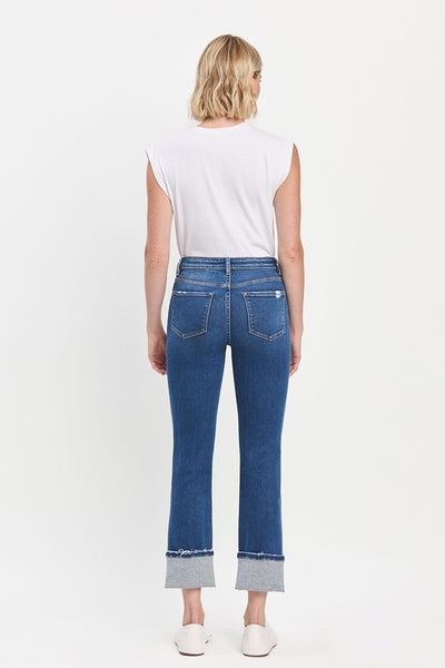 Cuffed Slim Straight High Rise Jeans - Vervet