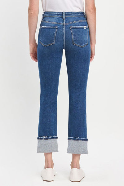 Cuffed Slim Straight High Rise Jeans - Vervet