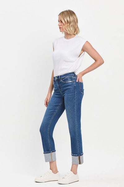 Cuffed Slim Straight High Rise Jeans - Vervet