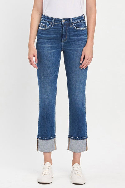 Cuffed Slim Straight High Rise Jeans - Vervet