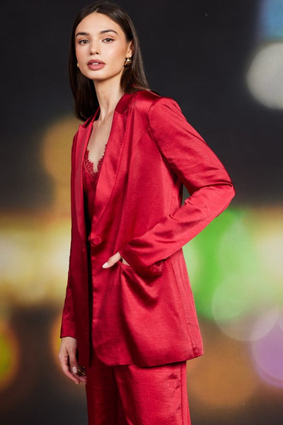 the Alessia Red Satin Blazer