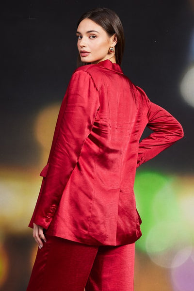 the Alessia Red Satin Blazer