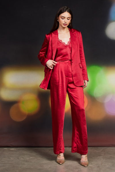 the Alessia Red Satin Blazer