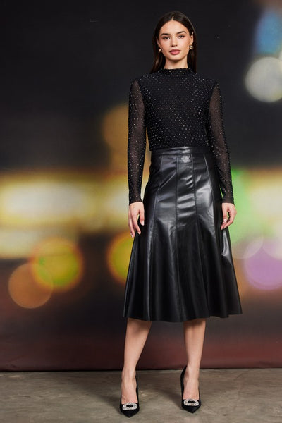 the Danni Black Faux leather A-line skirt