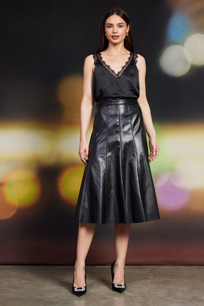 the Danni Black Faux leather A-line skirt