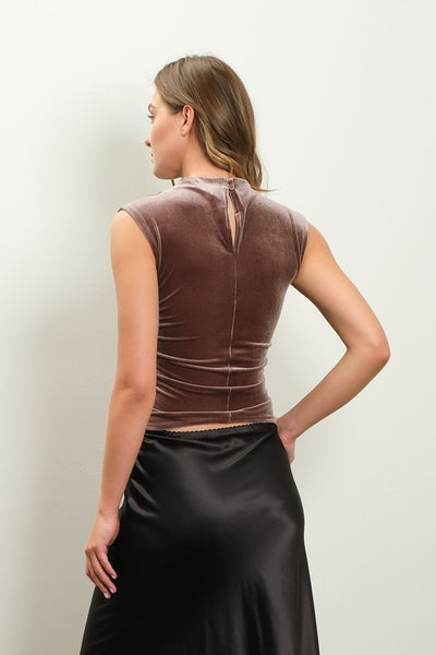 the Mika - Mocha Velvet ruched top