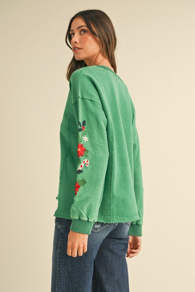 Mistletoe Embroidered Mineral Wash Top