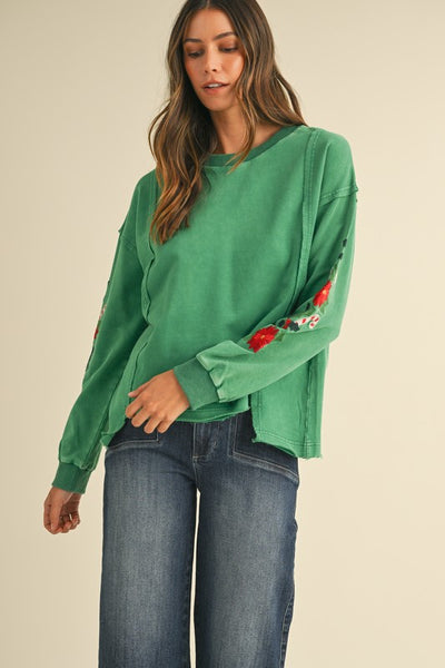 Mistletoe Embroidered Mineral Wash Top