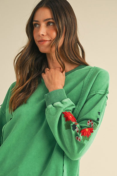 Mistletoe Embroidered Mineral Wash Top