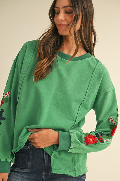 Mistletoe Embroidered Mineral Wash Top