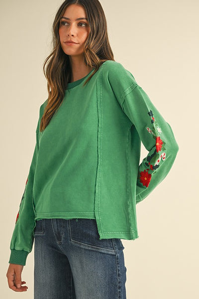 Mistletoe Embroidered Mineral Wash Top