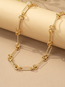 Gold Textured oval link chain necklace