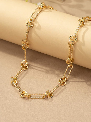 Gold Textured oval link chain necklace