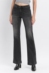 Patch Pocket High Rise Black Flare Jeans - Flying Monkey - A7