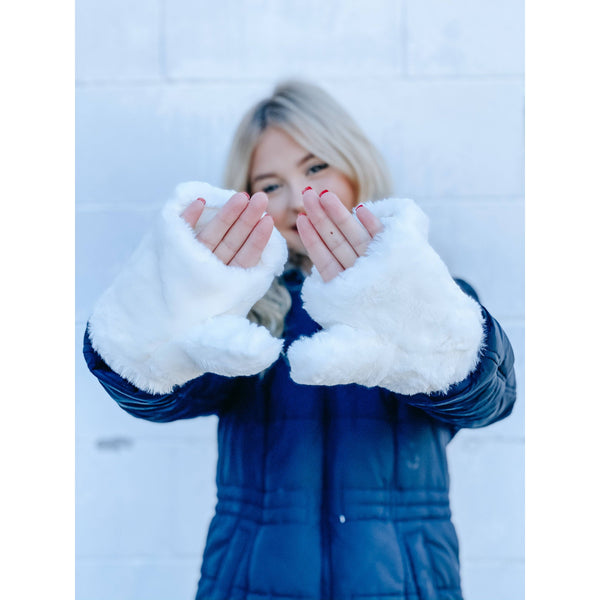 Dark Grey Fuzzy Lined Fur Women's Convertible Mittens