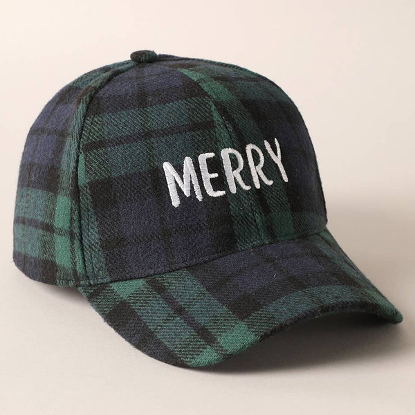 MERRY Embroidery Plaid Baseball Cap