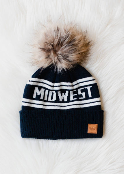 Navy & Off White Midwest Pom Hat