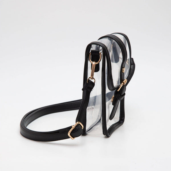 Game Day Clear Buckle Strap Mini Crossbody Bag: Black