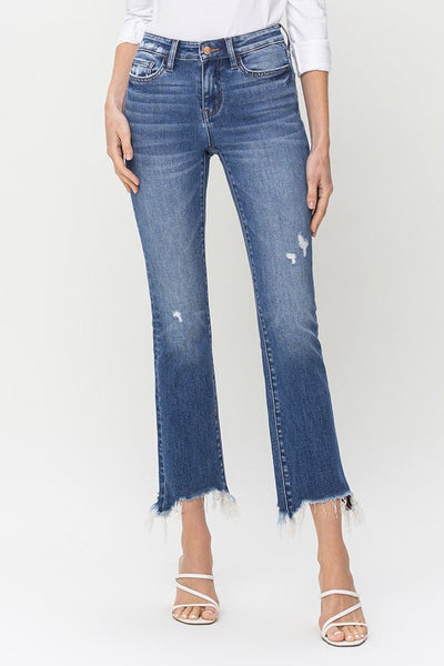 Mid Rise Distressed Hem Ankle Jeans - Flying Monkey