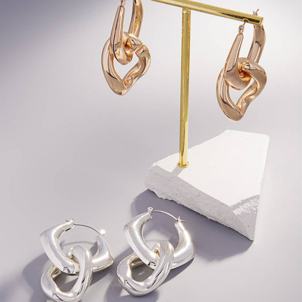 Linked Twisted Chunky Chain Hoop Earrings