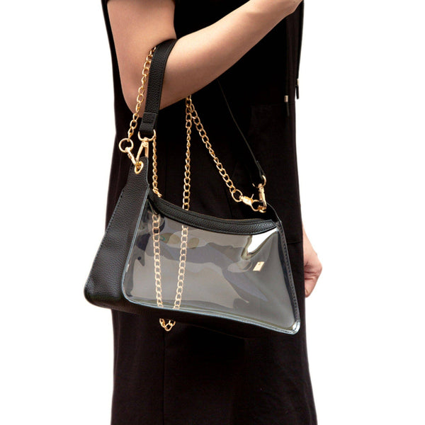 Marilyn Clear Satchel Bag With Chain Strap: Black