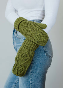 Olive Cable Knit Mittens