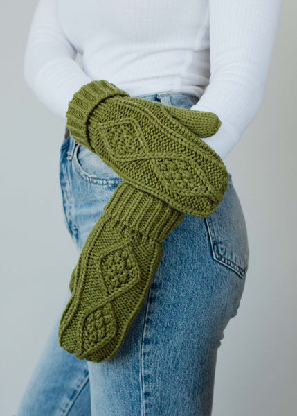 Olive Cable Knit Mittens