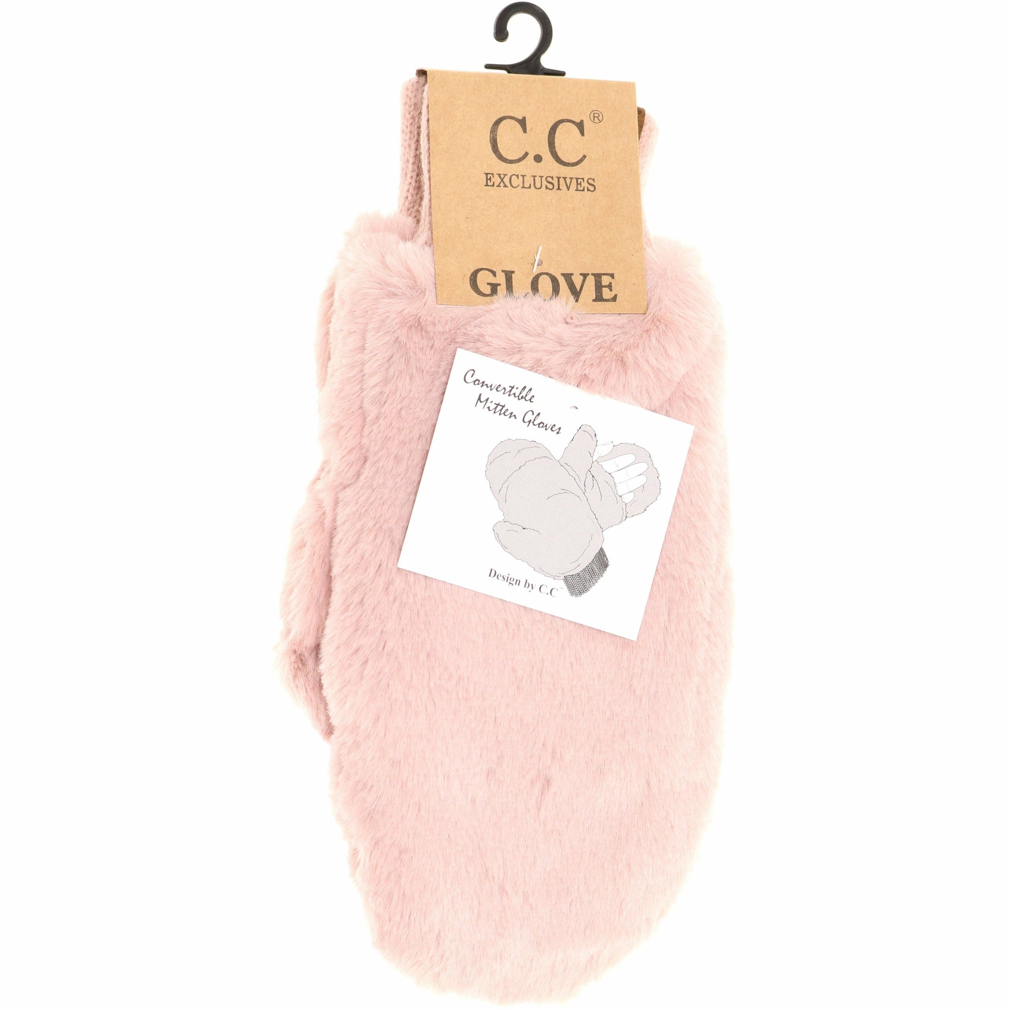 Rose Fuzzy Lined Fur Women's Convertible Mittens