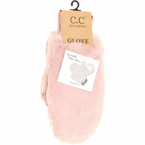 Rose Fuzzy Lined Fur Women's Convertible Mittens