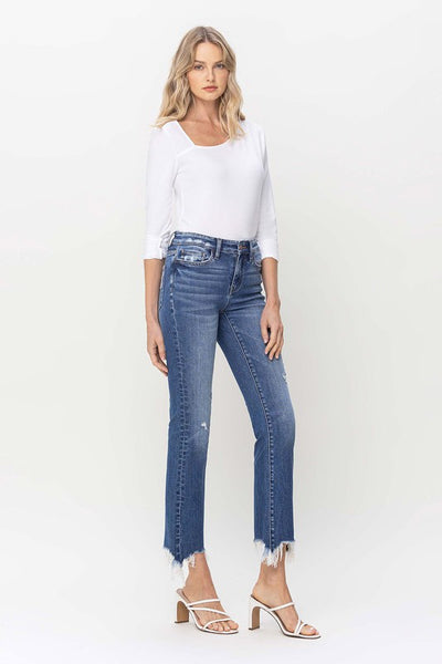 Mid Rise Distressed Hem Ankle Jeans - Flying Monkey